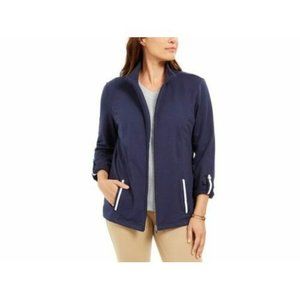 Karen Scott Navy French Terry Ribbon-Trim Jacket Blue